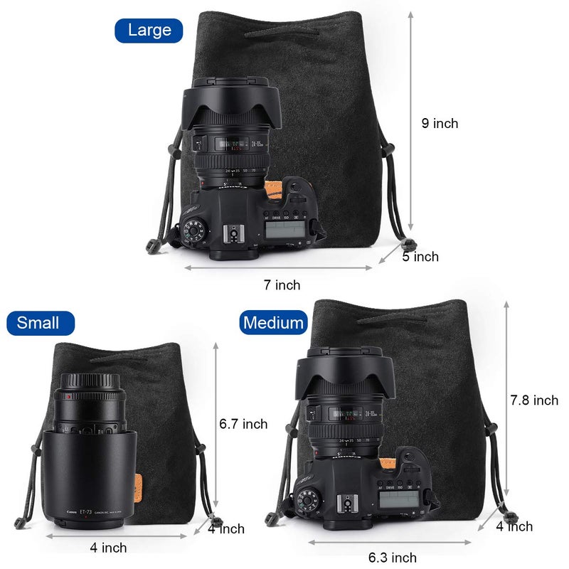 S-ZONE Soft Camera Bag DSLR Insert Handbag Drawstring Lens Case Compatible with Canon Nikon Sony - Image 3